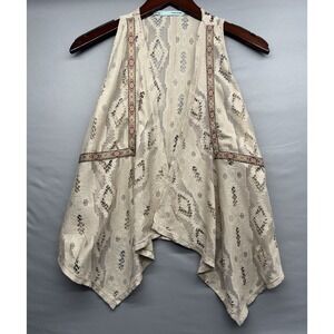Women's Boho Lace Cream Embroidered Trim Vest Small Maurice's Cottage